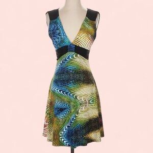 Y2K style abstract print V-neck dress